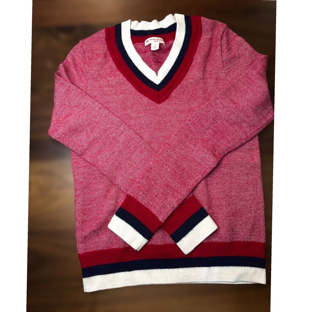 Brooks Brothers Red V-Neck Sweater with Navy & White Trim